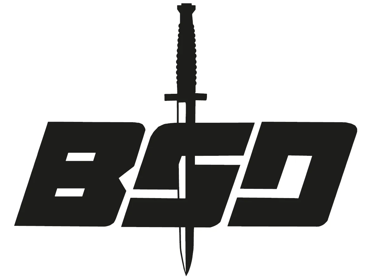 Logo BSD : monogramme traversé d'une dague de commando ailée